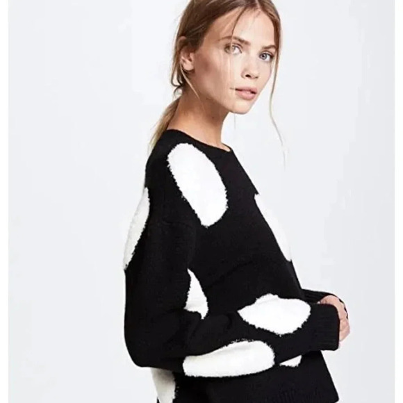 Alice + Olivia Gleeson Polka-dot Boxy Long-sleeve Pullover Sweater Wool Black M - Picture 5 of 16